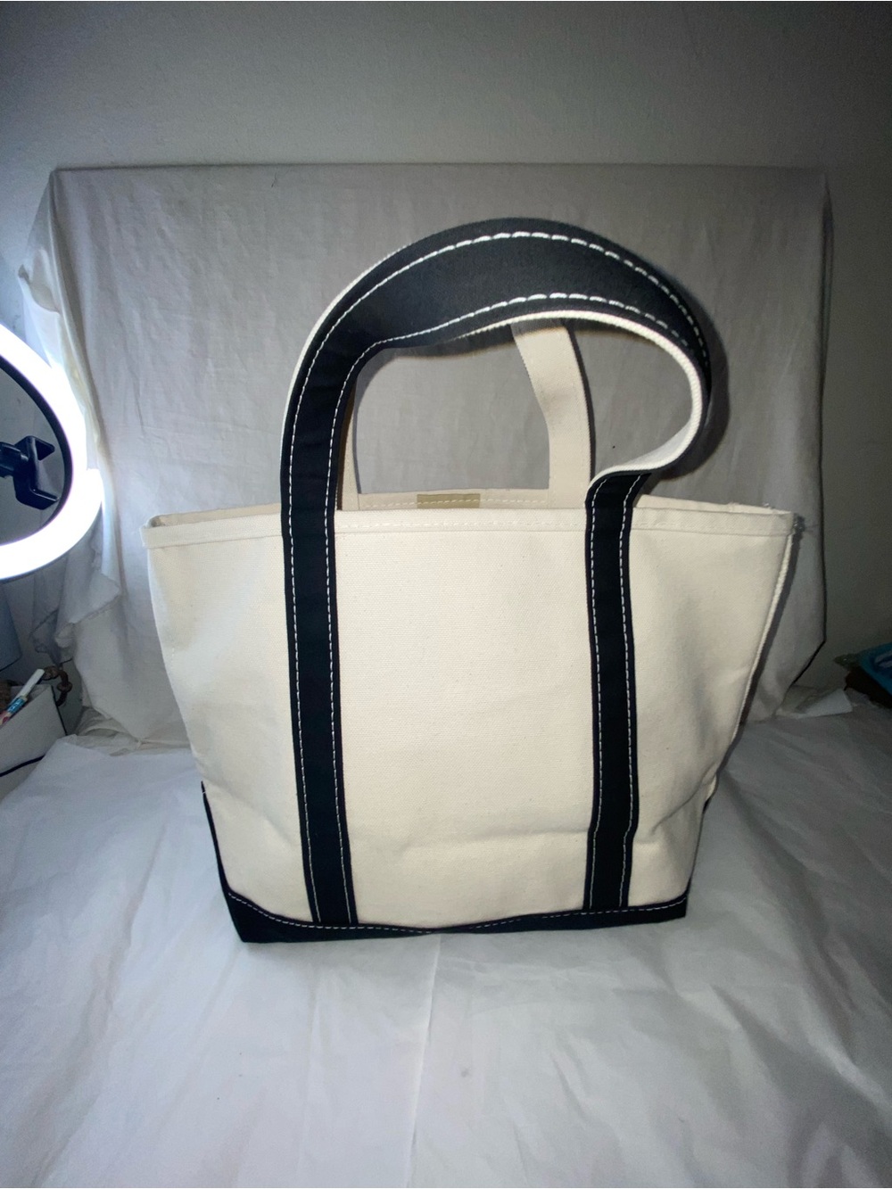 LL Beans Canvas Tote with Black Trim - Cream/Black